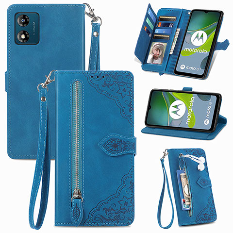 Handytasche Stand Schutzhülle Flip Leder Hülle S06D für Motorola Moto E13 Blau