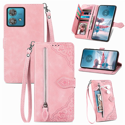 Handytasche Stand Schutzhülle Flip Leder Hülle S06D für Motorola Moto Edge 40 Neo 5G Rosa