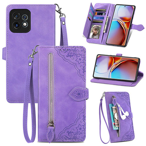 Handytasche Stand Schutzhülle Flip Leder Hülle S06D für Motorola Moto Edge 40 Pro 5G Violett