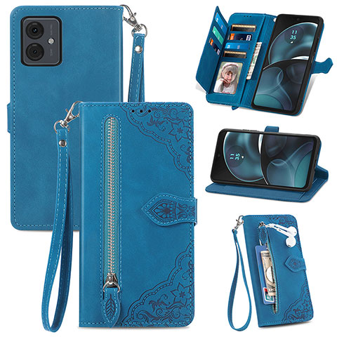 Handytasche Stand Schutzhülle Flip Leder Hülle S06D für Motorola Moto G14 Blau