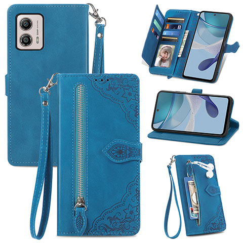 Handytasche Stand Schutzhülle Flip Leder Hülle S06D für Motorola Moto G53 5G Blau