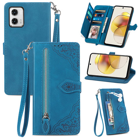 Handytasche Stand Schutzhülle Flip Leder Hülle S06D für Motorola Moto G73 5G Blau