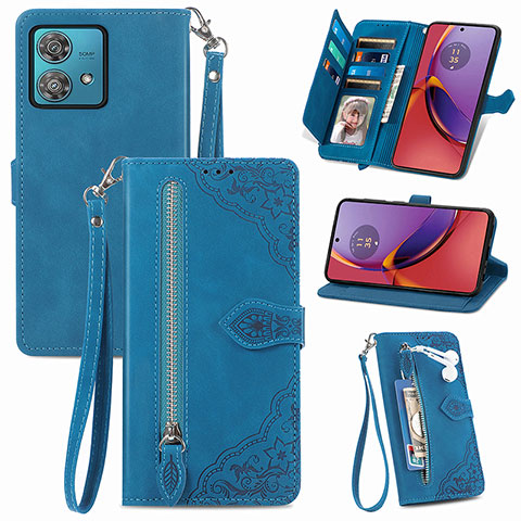 Handytasche Stand Schutzhülle Flip Leder Hülle S06D für Motorola Moto G84 5G Blau