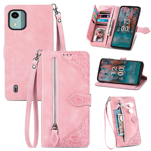 Handytasche Stand Schutzhülle Flip Leder Hülle S06D für Nokia C12 Plus Rosa