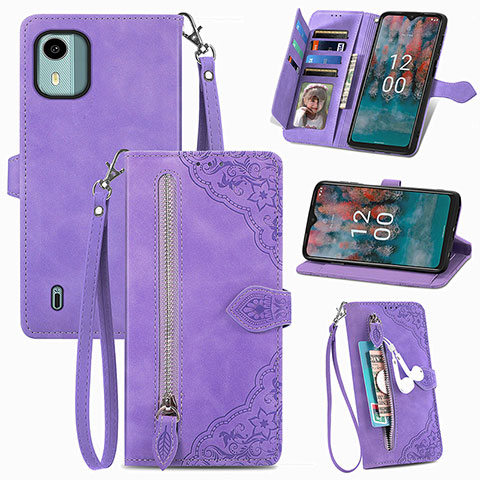 Handytasche Stand Schutzhülle Flip Leder Hülle S06D für Nokia C12 Pro Violett