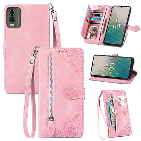 Handytasche Stand Schutzhülle Flip Leder Hülle S06D für Nokia C210 Rosa