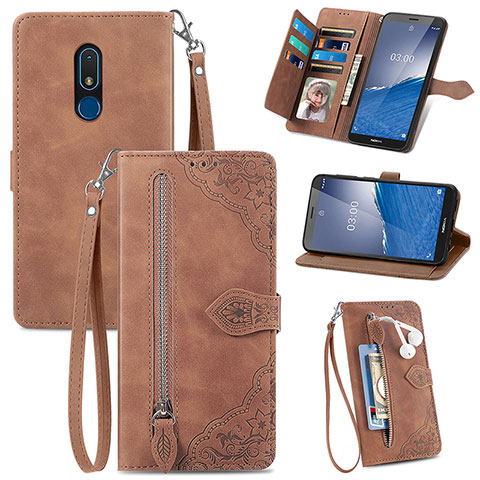 Handytasche Stand Schutzhülle Flip Leder Hülle S06D für Nokia C3 Braun