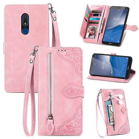 Handytasche Stand Schutzhülle Flip Leder Hülle S06D für Nokia C3 Rosa