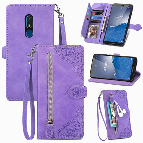 Handytasche Stand Schutzhülle Flip Leder Hülle S06D für Nokia C3 Violett