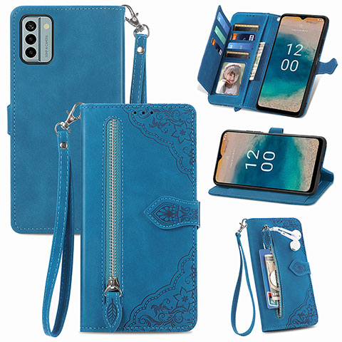 Handytasche Stand Schutzhülle Flip Leder Hülle S06D für Nokia G22 Blau