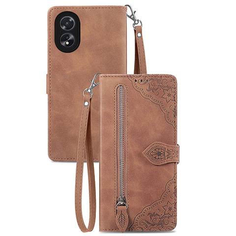 Handytasche Stand Schutzhülle Flip Leder Hülle S06D für Oppo A38 Braun