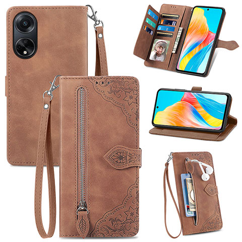 Handytasche Stand Schutzhülle Flip Leder Hülle S06D für Oppo A98 5G Braun