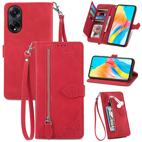 Handytasche Stand Schutzhülle Flip Leder Hülle S06D für Oppo A98 5G Rot