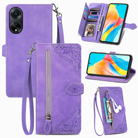 Handytasche Stand Schutzhülle Flip Leder Hülle S06D für Oppo A98 5G Violett