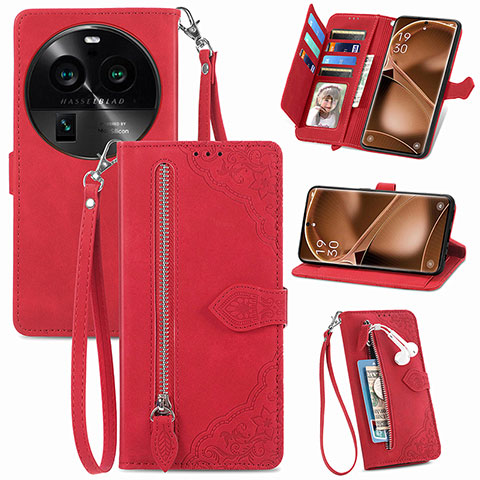 Handytasche Stand Schutzhülle Flip Leder Hülle S06D für Oppo Find X6 5G Rot