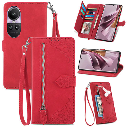 Handytasche Stand Schutzhülle Flip Leder Hülle S06D für Oppo Reno10 5G Rot