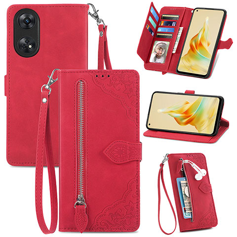 Handytasche Stand Schutzhülle Flip Leder Hülle S06D für Oppo Reno8 T 4G Rot