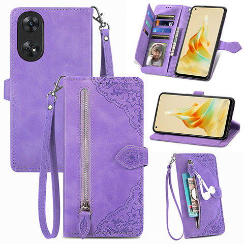 Handytasche Stand Schutzhülle Flip Leder Hülle S06D für Oppo Reno8 T 4G Violett