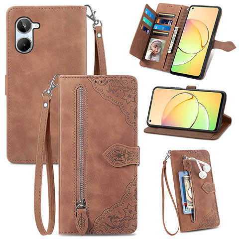 Handytasche Stand Schutzhülle Flip Leder Hülle S06D für Realme 10 Pro 5G Braun