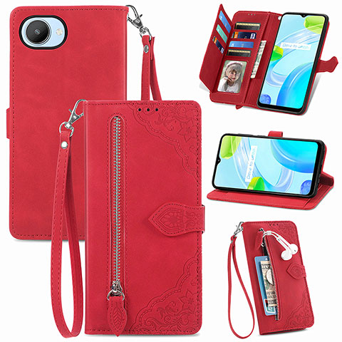 Handytasche Stand Schutzhülle Flip Leder Hülle S06D für Realme C30 Rot