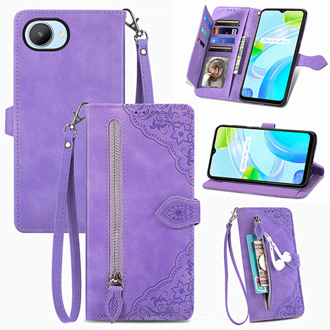 Handytasche Stand Schutzhülle Flip Leder Hülle S06D für Realme C30 Violett