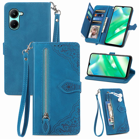 Handytasche Stand Schutzhülle Flip Leder Hülle S06D für Realme C33 (2023) Blau