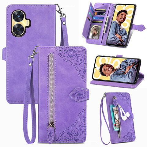 Handytasche Stand Schutzhülle Flip Leder Hülle S06D für Realme Narzo N55 Violett