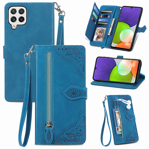 Handytasche Stand Schutzhülle Flip Leder Hülle S06D für Samsung Galaxy A22 4G Blau