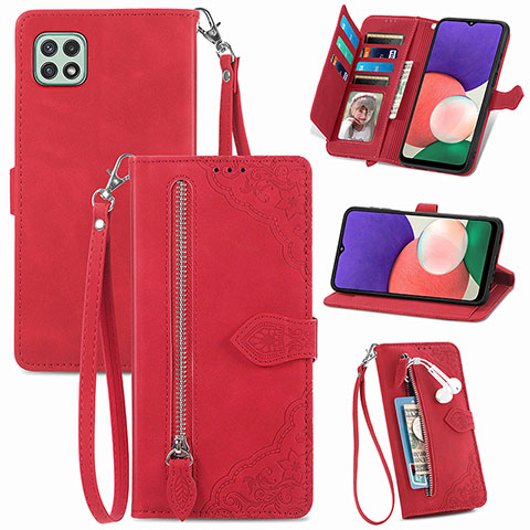 Handytasche Stand Schutzhülle Flip Leder Hülle S06D für Samsung Galaxy A22s 5G Rot