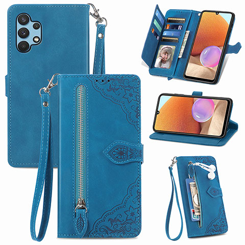 Handytasche Stand Schutzhülle Flip Leder Hülle S06D für Samsung Galaxy A32 4G Blau