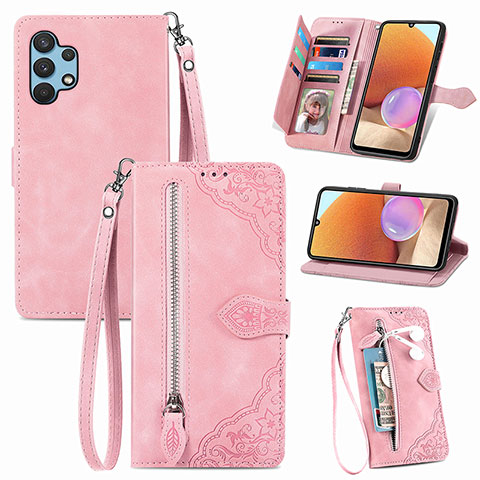 Handytasche Stand Schutzhülle Flip Leder Hülle S06D für Samsung Galaxy A32 4G Rosa