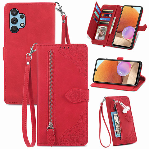 Handytasche Stand Schutzhülle Flip Leder Hülle S06D für Samsung Galaxy A32 4G Rot