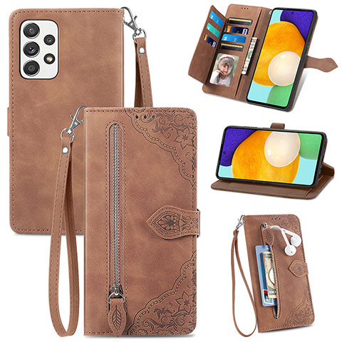 Handytasche Stand Schutzhülle Flip Leder Hülle S06D für Samsung Galaxy A52 4G Braun