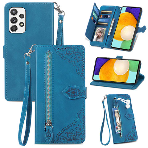 Handytasche Stand Schutzhülle Flip Leder Hülle S06D für Samsung Galaxy A52 5G Blau