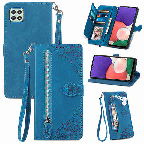 Handytasche Stand Schutzhülle Flip Leder Hülle S06D für Samsung Galaxy F42 5G Blau