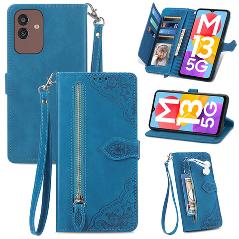 Handytasche Stand Schutzhülle Flip Leder Hülle S06D für Samsung Galaxy M13 5G Blau