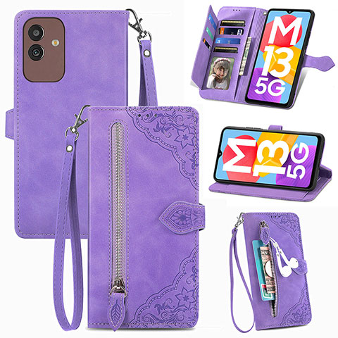 Handytasche Stand Schutzhülle Flip Leder Hülle S06D für Samsung Galaxy M13 5G Violett