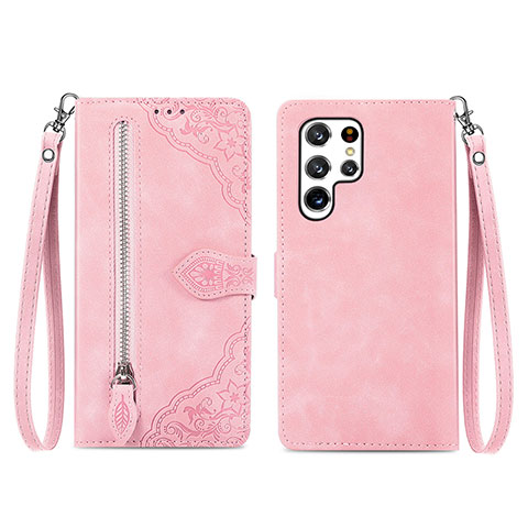 Handytasche Stand Schutzhülle Flip Leder Hülle S06D für Samsung Galaxy S23 Ultra 5G Rosegold