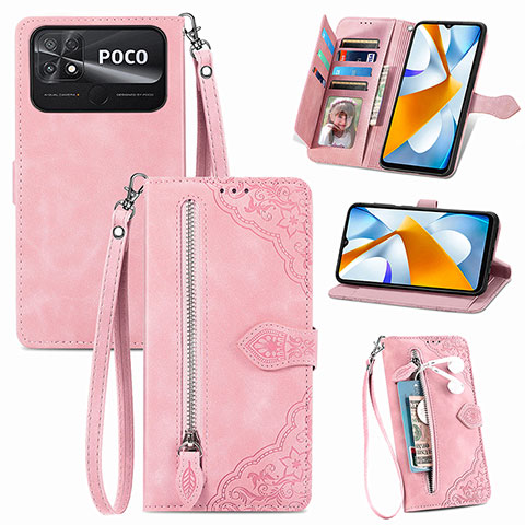 Handytasche Stand Schutzhülle Flip Leder Hülle S06D für Xiaomi Poco C40 Rosa