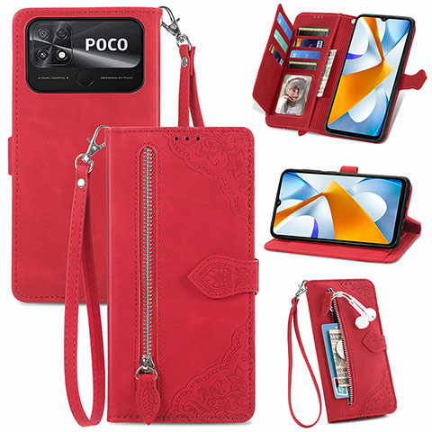 Handytasche Stand Schutzhülle Flip Leder Hülle S06D für Xiaomi Poco C40 Rot