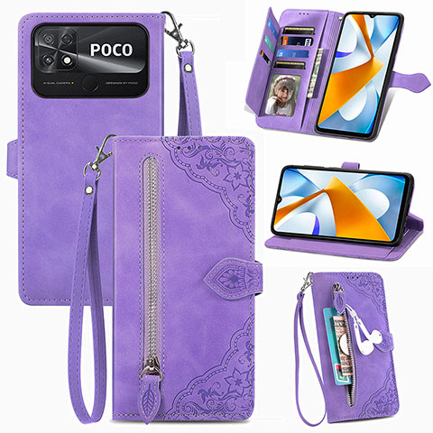 Handytasche Stand Schutzhülle Flip Leder Hülle S06D für Xiaomi Poco C40 Violett