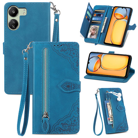 Handytasche Stand Schutzhülle Flip Leder Hülle S06D für Xiaomi Poco C65 Blau