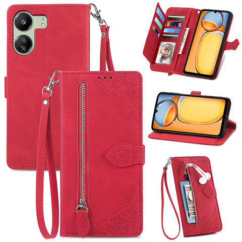 Handytasche Stand Schutzhülle Flip Leder Hülle S06D für Xiaomi Poco C65 Rot