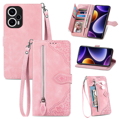 Handytasche Stand Schutzhülle Flip Leder Hülle S06D für Xiaomi Poco F5 5G Rosa