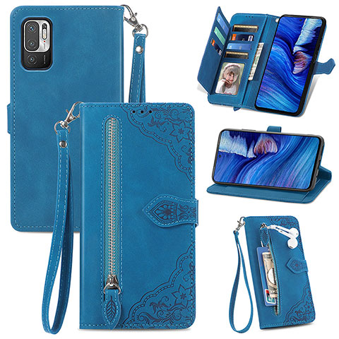 Handytasche Stand Schutzhülle Flip Leder Hülle S06D für Xiaomi POCO M3 Pro 5G Blau