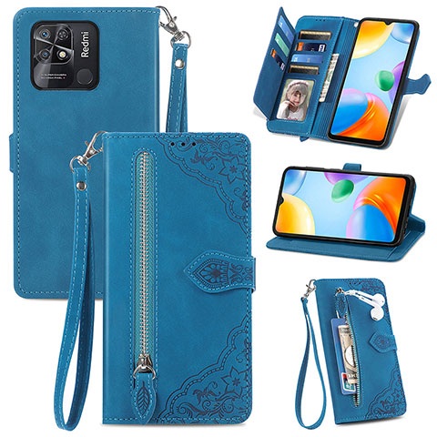 Handytasche Stand Schutzhülle Flip Leder Hülle S06D für Xiaomi Redmi 10 India Blau