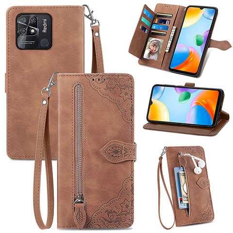 Handytasche Stand Schutzhülle Flip Leder Hülle S06D für Xiaomi Redmi 10 India Braun