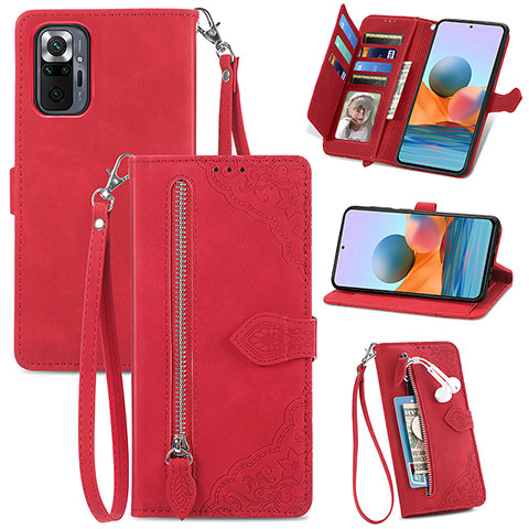 Handytasche Stand Schutzhülle Flip Leder Hülle S06D für Xiaomi Redmi Note 10 Pro 4G Rot