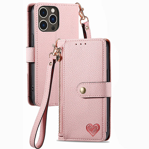 Handytasche Stand Schutzhülle Flip Leder Hülle S07D für Apple iPhone 15 Pro Rosa