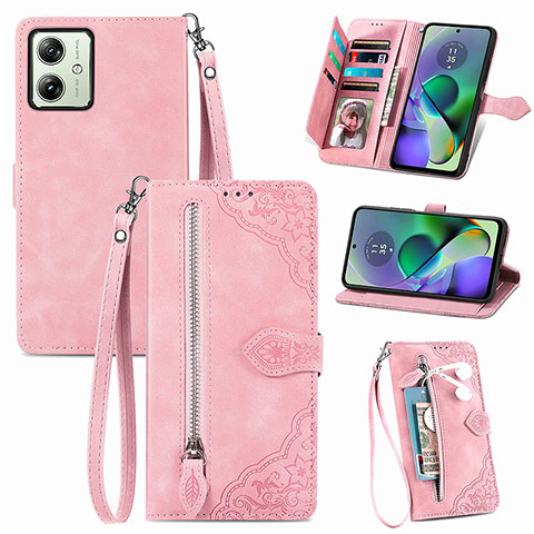 Handytasche Stand Schutzhülle Flip Leder Hülle S14D für Motorola Moto G54 5G Rosa